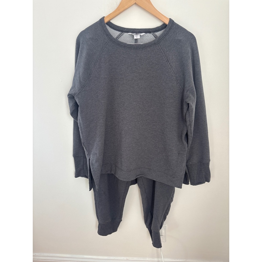 Athleta Coaster Luxe Sweatshirt and Jogger Lounge Set Charcoal Grey Large